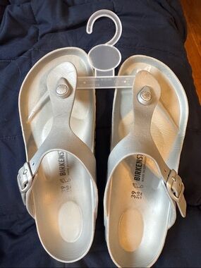 Birkenstock Silver Metallic Thong Sandals